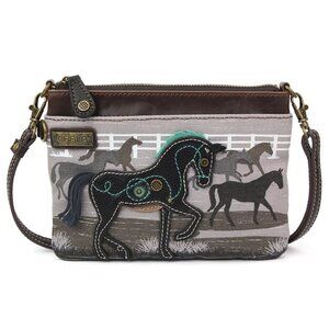 Chala Safari Canvas Mini Crossbody Handbag Purse Adj Strap - Horse, Gray NWT